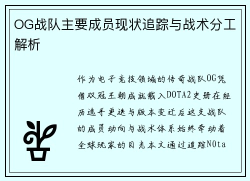 OG战队主要成员现状追踪与战术分工解析